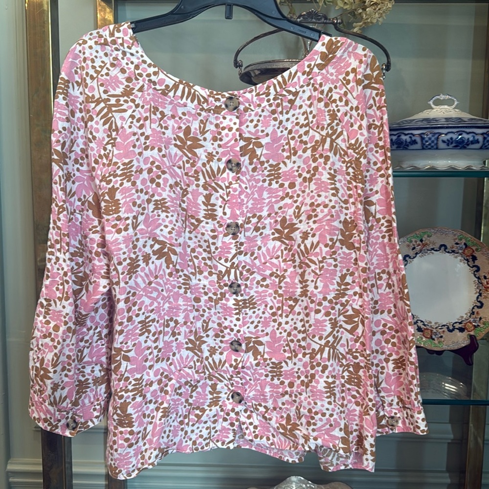 Precious floral Boden linen top sz L/XL